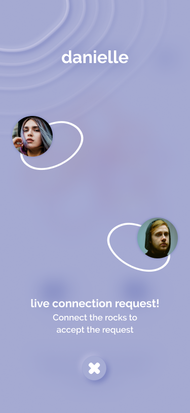 WeToca App: live connection request screen. Danielle is requesting a live connection to the user. He can accept the request or discard it.